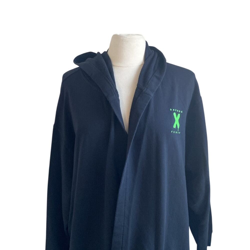 SAVAGE FENTY Hooded Robe Womens Sz Medium Black Sweat Robe Open Front Loungewear - Picture 3 of 8
